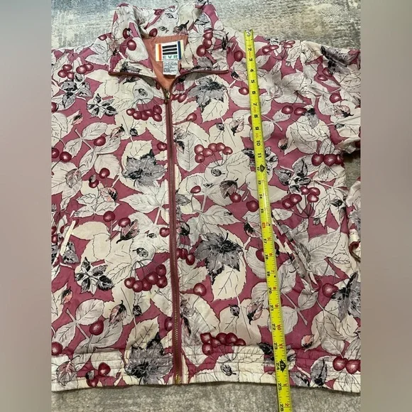 Vintage EVR Women's Silk Floral Print Full Zip Bomber Windbreaker Jacket Medium - Picture 4 of 9
